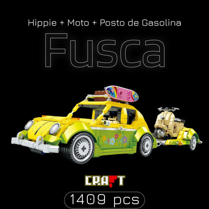 Fusca Hippie + Moto + Posto de Gasolina (1409 p&ccedil;s) - Brics Craft