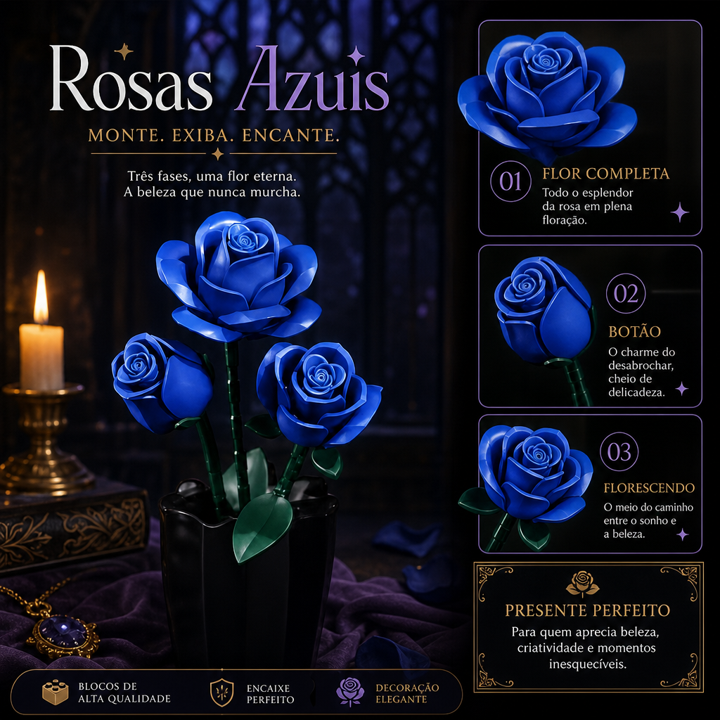 Buqu&ecirc; de Rosas Azuis (608 pe&ccedil;as)