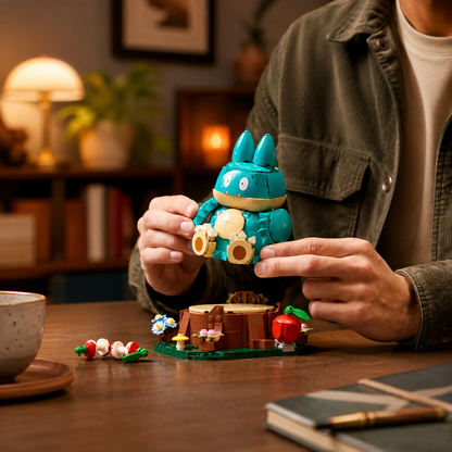 Munchlax em m&atilde;os mostrando a figura e a base separadamente