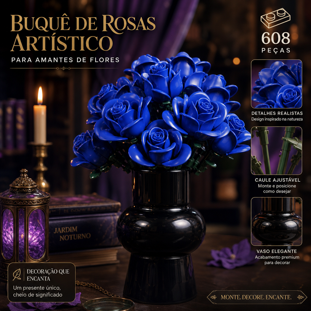 Buqu&ecirc; de Rosas Azuis (608 pe&ccedil;as)