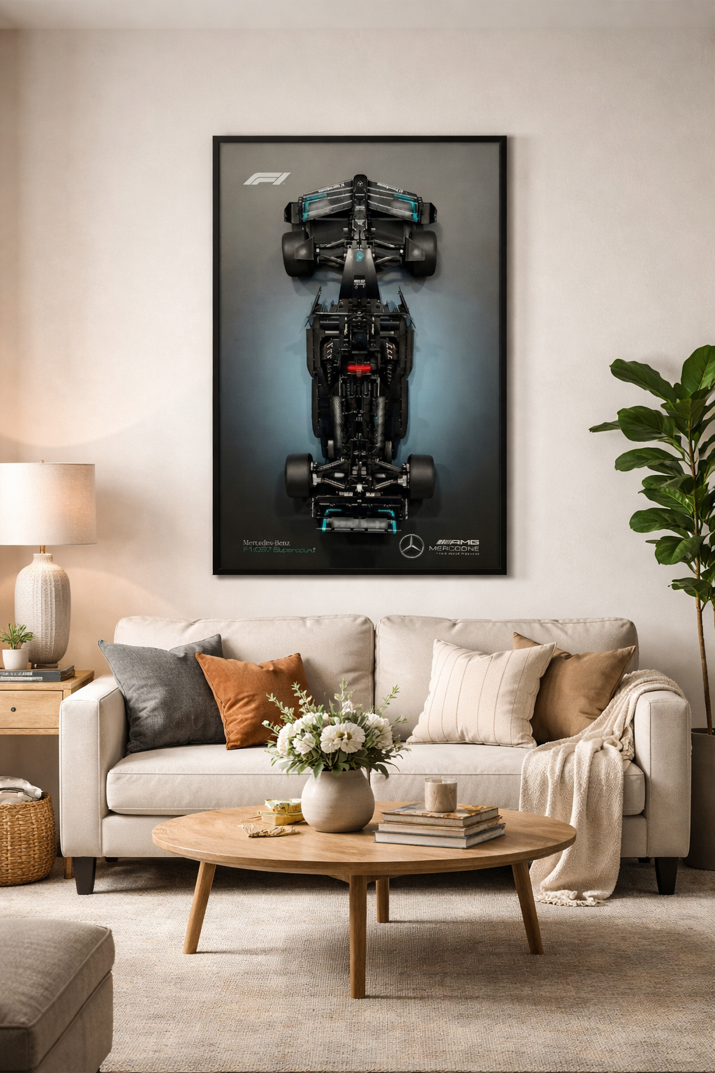 Compre Junto! Miniatura da F&oacute;rmula-1 Mercedes AMG W14 + Quadro Fosco