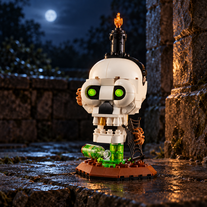Halloween: Caveira &agrave; Vela (204 pe&ccedil;as): cena ambientada, jardim de pedra.