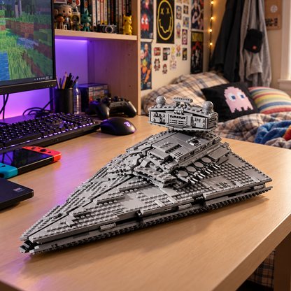 Destruidor Estelar Imperial ambientado em um quarto gamer com computador e cole&ccedil;&atilde;o exposta