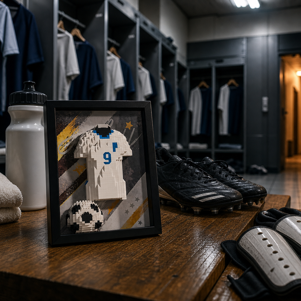 Porta-Retrato Camisa Futebol Branca N9 em vesti&aacute;rio de futebol profissional - Brics Craft 20260605-014205