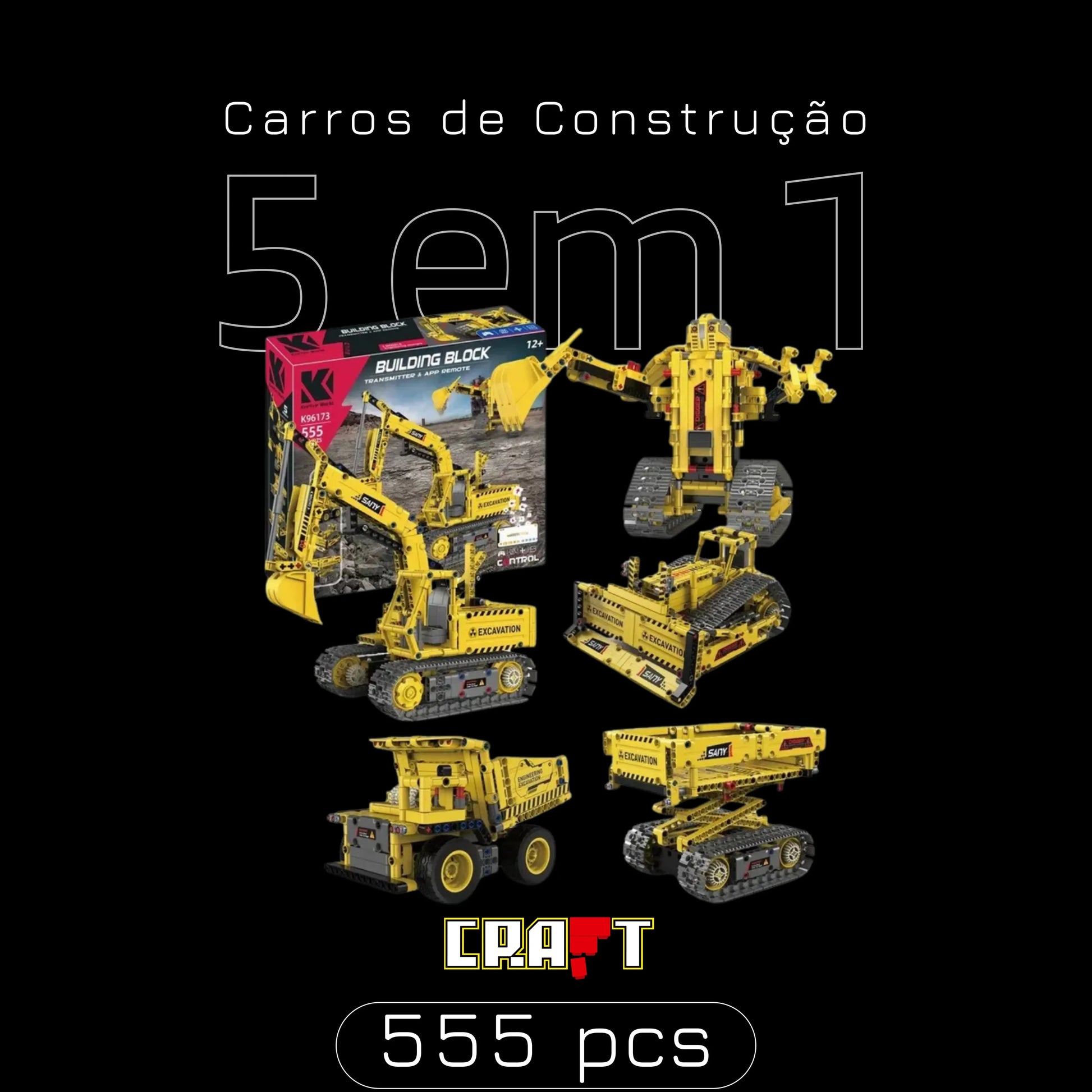 5 Carros de Constru&ccedil;&atilde;o Motorizados em 1 (555 pe&ccedil;as) - Brics Craft