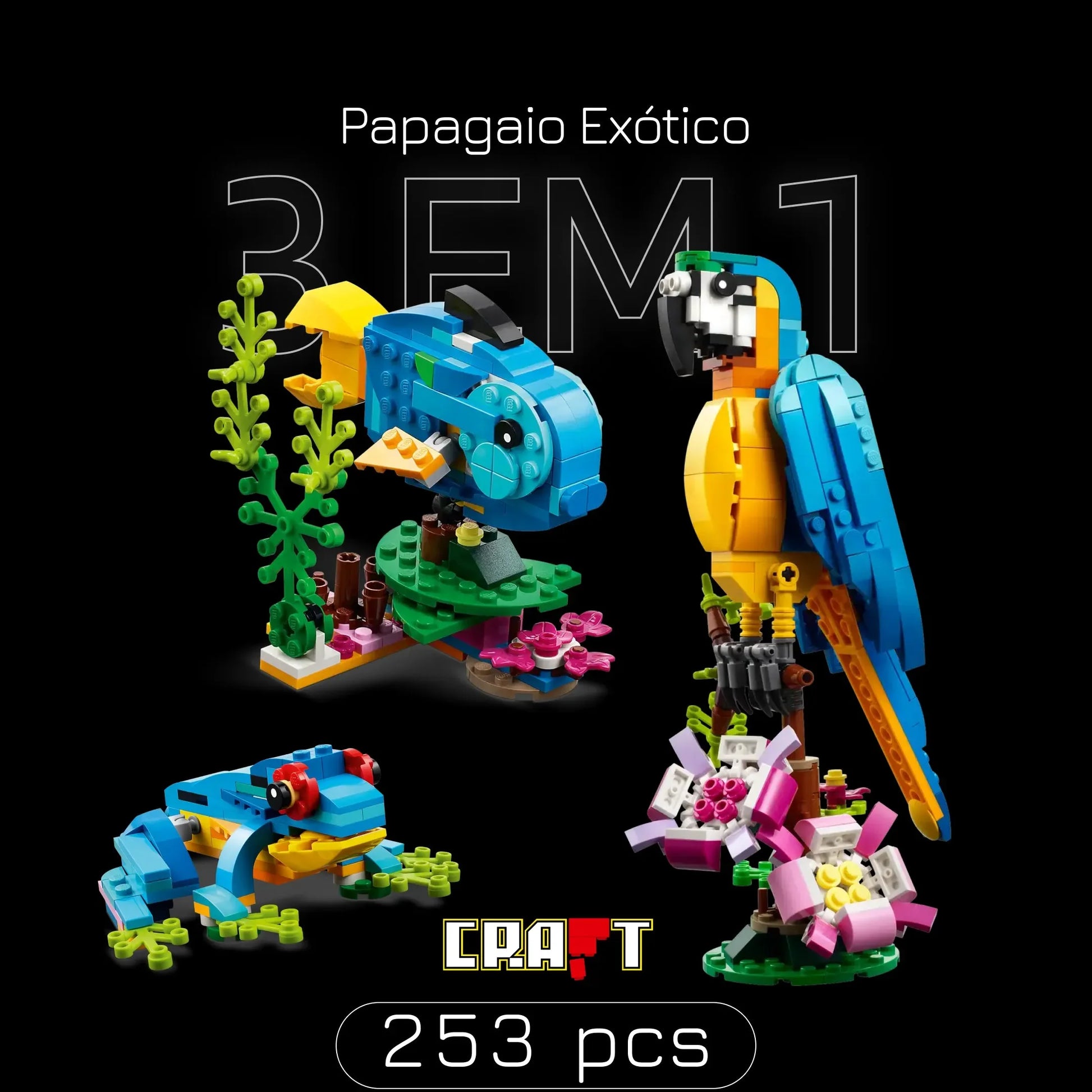 Papagaio - 3 em 1 (253 pe&ccedil;as) - Brics Craft