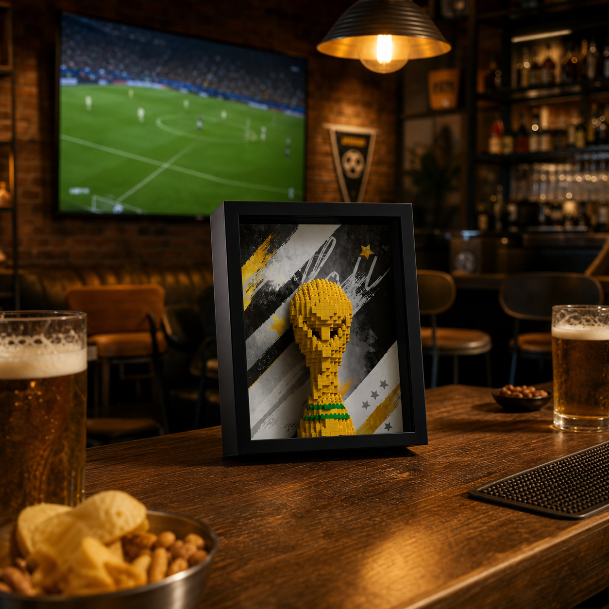 Porta-Retrato Trof&eacute;u de Futebol em bar esportivo residencial - Brics Craft 20260605-124859