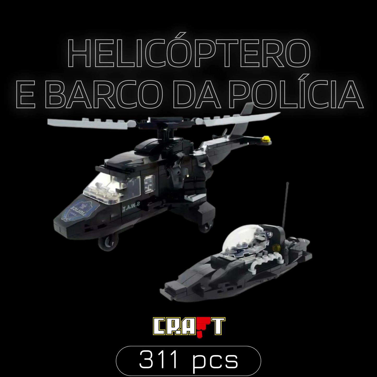 Helic&oacute;ptero e Barco da Pol&iacute;cia (311 p&ccedil;s) - Brics Craft