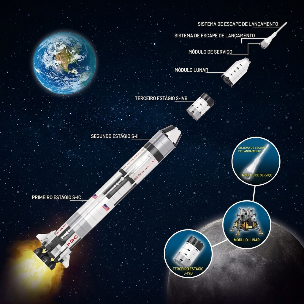 Oferta Exclusiva deste An&uacute;ncio | NASA Apollo Saturn V (602 pe&ccedil;as)