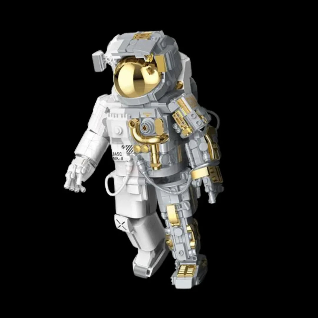 Astronauta constru&iacute;do em blocos de montar, vista frontal