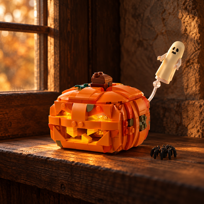 Halloween: Lanterna de Ab&oacute;bora (323 pe&ccedil;as): cena ambientada, sala rustica luz baixa.