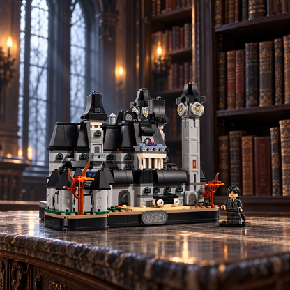 Wandinha: Academia Nevermore (890 pe&ccedil;as): cena ambientada, biblioteca.